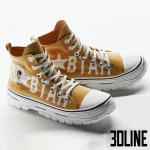 High-resolution 3D model of casual high-top sneakers with chunky white sole and mustard canvas material