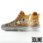 High-resolution 3D model of casual high-top sneakers with chunky white sole and mustard canvas material