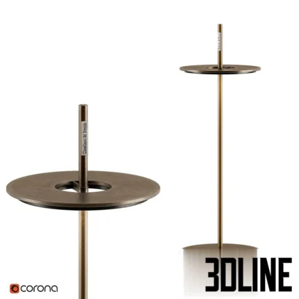 3D model of the Catellani & Smith Giulietta BE T table lamp, featuring a vintage brass ring shade and a slender vertical rod on a circular base.
