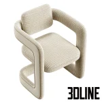 High-resolution 3D model of the Rant Konyshev architectural chair, a beige upholstered seat with a unique thick, rounded U-shaped connecting frame.