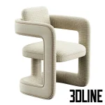 High-resolution 3D model of the Rant Konyshev architectural chair, a beige upholstered seat with a unique thick, rounded U-shaped connecting frame.
