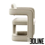 High-resolution 3D model of the Rant Konyshev architectural chair, a beige upholstered seat with a unique thick, rounded U-shaped connecting frame.