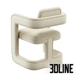 High-resolution 3D model of the Rant Konyshev architectural chair, a beige upholstered seat with a unique thick, rounded U-shaped connecting frame.
