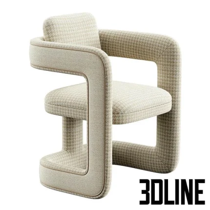 High-resolution 3D model of the Rant Konyshev architectural chair, a beige upholstered seat with a unique thick, rounded U-shaped connecting frame.