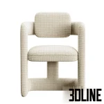 High-resolution 3D model of the Rant Konyshev architectural chair, a beige upholstered seat with a unique thick, rounded U-shaped connecting frame.