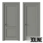 3D model of the Chester Factory AtlasLux interior door, featuring a classic two-panel design with raised molding in a matte grey finish and chrome handle.