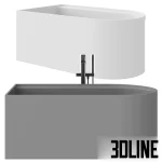 High-resolution 3D model of the Cielo Arcadia Febe freestanding bathtub with rounded edges, a matte gray finish, and a floor-mounted matte black faucet and handheld shower.