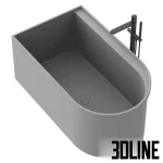 High-resolution 3D model of the Cielo Arcadia Febe freestanding bathtub with rounded edges, a matte gray finish, and a floor-mounted matte black faucet and handheld shower.