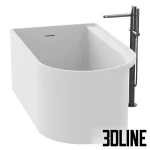 High-resolution 3D model of the Cielo Arcadia Febe freestanding bathtub with rounded edges, a matte gray finish, and a floor-mounted matte black faucet and handheld shower.