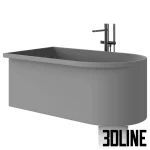 High-resolution 3D model of the Cielo Arcadia Febe freestanding bathtub with rounded edges, a matte gray finish, and a floor-mounted matte black faucet and handheld shower.