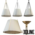 High-resolution 3D model of the Circa Aspen Small Conical Hanging Shade, featuring a white conical shade held by a thin gold/brass frame and suspended by a chain.