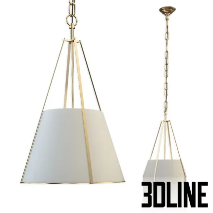 High-resolution 3D model of the Circa Aspen Small Conical Hanging Shade, featuring a white conical shade held by a thin gold/brass frame and suspended by a chain.