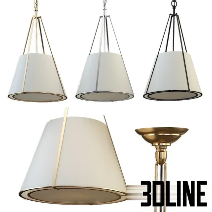 High-resolution 3D model of the Circa Aspen Small Conical Hanging Shade, featuring a white conical shade held by a thin gold/brass frame and suspended by a chain.