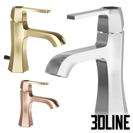 High-resolution 3D model of the Cisal Cherie single lever washbasin mixer faucet, shown in polished chrome, brushed gold, and rose gold finishes.