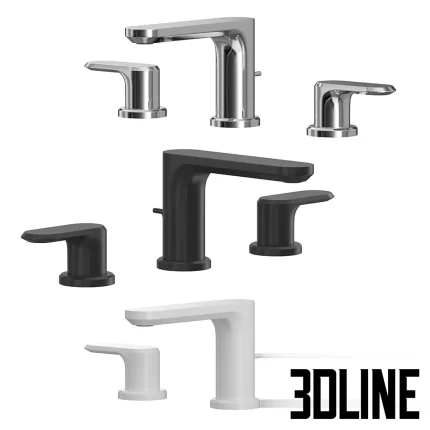 3D model set of Cisal Lineaviva washbasin mixers featuring a minimalist flat spout design and single lever control, available in chrome, matte black, and white finishes.