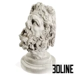 3D model of a classical giant head bust sculpture, depicting a bearded figure (possibly Hercules) in a weathered, fragmented condition with realistic stone texture.