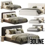 Detailed 3D model of the Savona bed by Comocasa, featuring a thick textured off-white fabric frame and a high padded headboard, with layered luxury bedding.