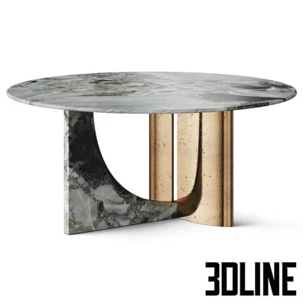 High-resolution 3D model of Cornelio Cappellini Hessentia Spinnaker round dining table with green marble top and bronze/brass base