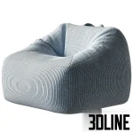 3D model of a Crate and Barrel style kids lounge chair, a structured bean bag featuring wide-wale corduroy fabric upholstery, shown in three color variations: teal blue, dusty pink, and beige.