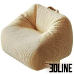3D model of a Crate and Barrel style kids lounge chair, a structured bean bag featuring wide-wale corduroy fabric upholstery, shown in three color variations: teal blue, dusty pink, and beige.