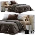 High-quality 3D model of the Dall Agnese Comfort Bed, featuring a plush upholstered headboard, realistic brown and beige messy bedding, a knit throw, and sleek integrated metal nightstands.