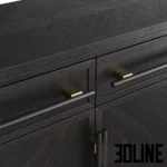3D model of the Dantone Home Contempo chest of drawers in dark oak, featuring two drawers and two doors with a geometric diagonal wood pattern and sleek metal handles.