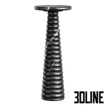 3D model of the Fuori side table by Dantone Home, featuring a round top and a sculptural base made of stacked ribbed rings, rendered in black Nero Marquina marble with white veining.