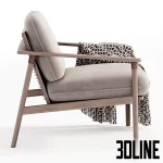 3D model of the David Lounge Chair (Vincent Sheppard style), featuring a stained teak wood frame with a woven rope backrest detail, grey upholstered cushions, and a patterned throw.