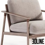 3D model of the David Lounge Chair (Vincent Sheppard style), featuring a stained teak wood frame with a woven rope backrest detail, grey upholstered cushions, and a patterned throw.