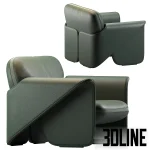 Photorealistic 3D model of the De Sede DS 125 armchair, a sculptural chair in dark green leather, defined by its layered, folding design that forms the seat and armrests.