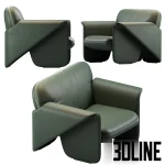 Photorealistic 3D model of the De Sede DS 125 armchair, a sculptural chair in dark green leather, defined by its layered, folding design that forms the seat and armrests.