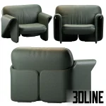 Photorealistic 3D model of the De Sede DS 125 armchair, a sculptural chair in dark green leather, defined by its layered, folding design that forms the seat and armrests.