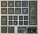 Detailed 3D model set of the Debbie DeWitt chalkboard art collection, featuring framed vintage typography and illustrations of vegetables and cafe menus.