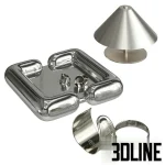 High-resolution 3D model of an eclectic decorative set featuring a chrome mushroom lamp, art books, red ceramic rings, and a checkered Fornasetti-style box