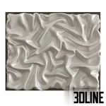 Set of four 3D modeled abstract wall art pieces featuring white, glossy sculptural reliefs resembling draped or crumpled fabric on various panel shapes (circular, rectangular, arched).