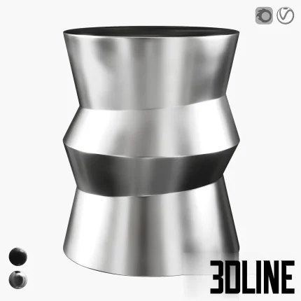 3D model of The Sofa and Chair Company Deliciae coffee table, featuring a sculptural, hourglass shape with a highly polished silver/chrome metallic finish.