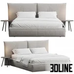 High-quality 3D model of Devina Nais IMBOTTITO upholstered bed with tall, soft headboard and clean white bedding