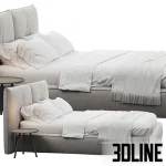 High-quality 3D model of Devina Nais IMBOTTITO upholstered bed with tall, soft headboard and clean white bedding