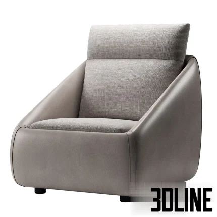 High-quality 3D model of Ditre Italia Bend armchair showing a curved silhouette with a mix of grey leather exterior and fabric interior cushions.