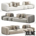 High-quality 3D model of the Divan en Ribble 11 modular sofa featuring soft, rounded shapes in white, grey, and beige fabrics.