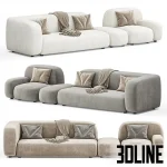 High-quality 3D model of the Divan en Ribble 11 modular sofa featuring soft, rounded shapes in white, grey, and beige fabrics.