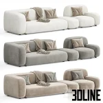High-quality 3D model of the Divan en Ribble 11 modular sofa featuring soft, rounded shapes in white, grey, and beige fabrics.