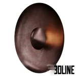 3D model of the Dusk Wall Lamp by 101 Copenhagen, featuring two circular oxidized metal discs layered to create an eclipse effect with a burned black art finish.