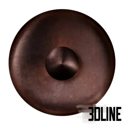 3D model of the Dusk Wall Lamp by 101 Copenhagen, featuring two circular oxidized metal discs layered to create an eclipse effect with a burned black art finish.