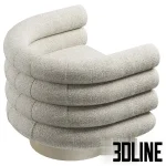 Detailed 3D model of the Eichholtz Maguire swivel chair, a round lounge chair with a cylindrical tubular foam construction and textured white boucle fabric on a gold metal base.