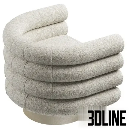 Detailed 3D model of the Eichholtz Maguire swivel chair, a round lounge chair with a cylindrical tubular foam construction and textured white boucle fabric on a gold metal base.