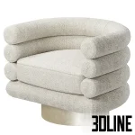 Detailed 3D model of the Eichholtz Maguire swivel chair, a round lounge chair with a cylindrical tubular foam construction and textured white boucle fabric on a gold metal base.