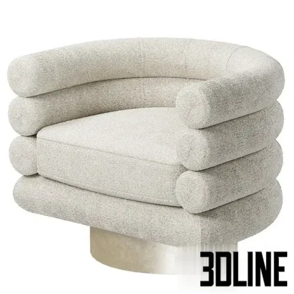 Detailed 3D model of the Eichholtz Maguire swivel chair, a round lounge chair with a cylindrical tubular foam construction and textured white boucle fabric on a gold metal base.