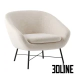 3D model of the Barrow Lounge Chair by Ethnicraft, featuring a rounded cream upholstered seat and backrest supported by a delicate black metal foot base.