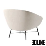 3D model of the Barrow Lounge Chair by Ethnicraft, featuring a rounded cream upholstered seat and backrest supported by a delicate black metal foot base.